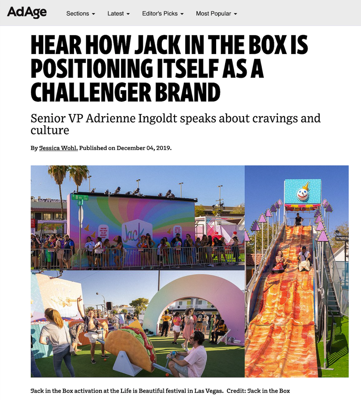 Adage coverage of Jack in the Box Life is Beautiful