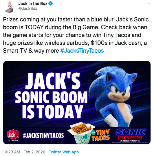 Sonic loves Tiny Tacos tweet